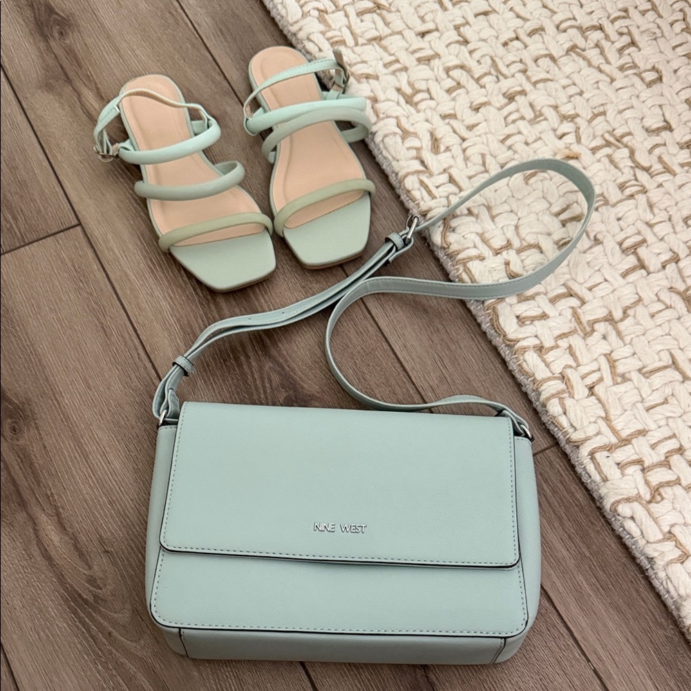 Nine West Light Green Bag and Sandals Set (shoes unbranded)
